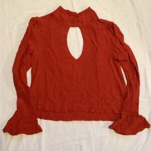 Free People blouse Small  Color Red long flounce sleeve keyhole back
